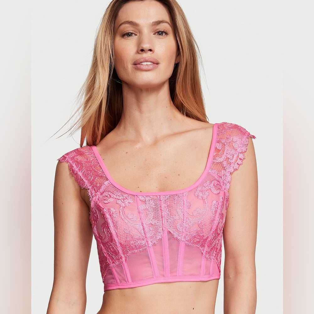 Victoria Secret DREAM ANGELS Boho Floral Embroidery Cap-Sleeve Corset Top